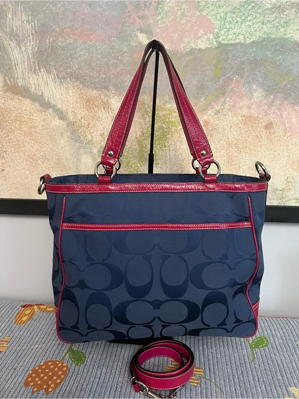 Coach 2010 Pink and Navy Signature Laura Tote Bag - Picture 5 of 13